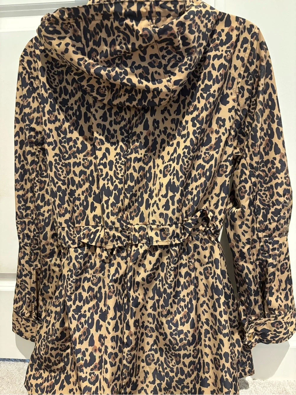 J. Crew Leopard Print long water resistant Jacket in Tan and Black with hood